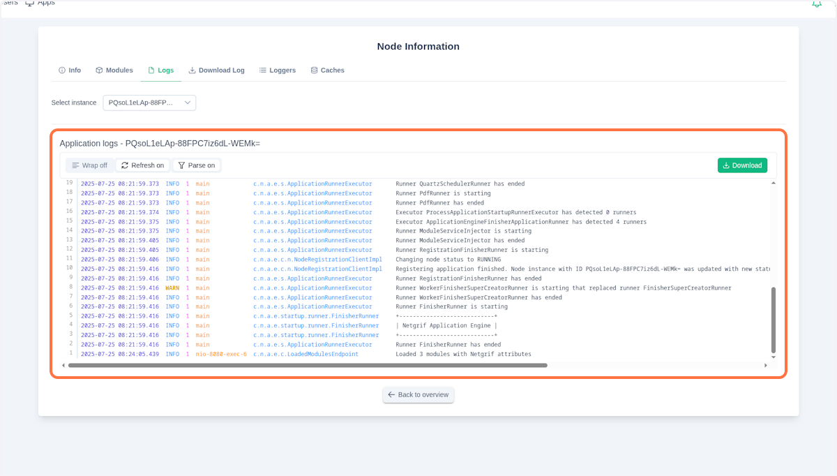 Node logs detail