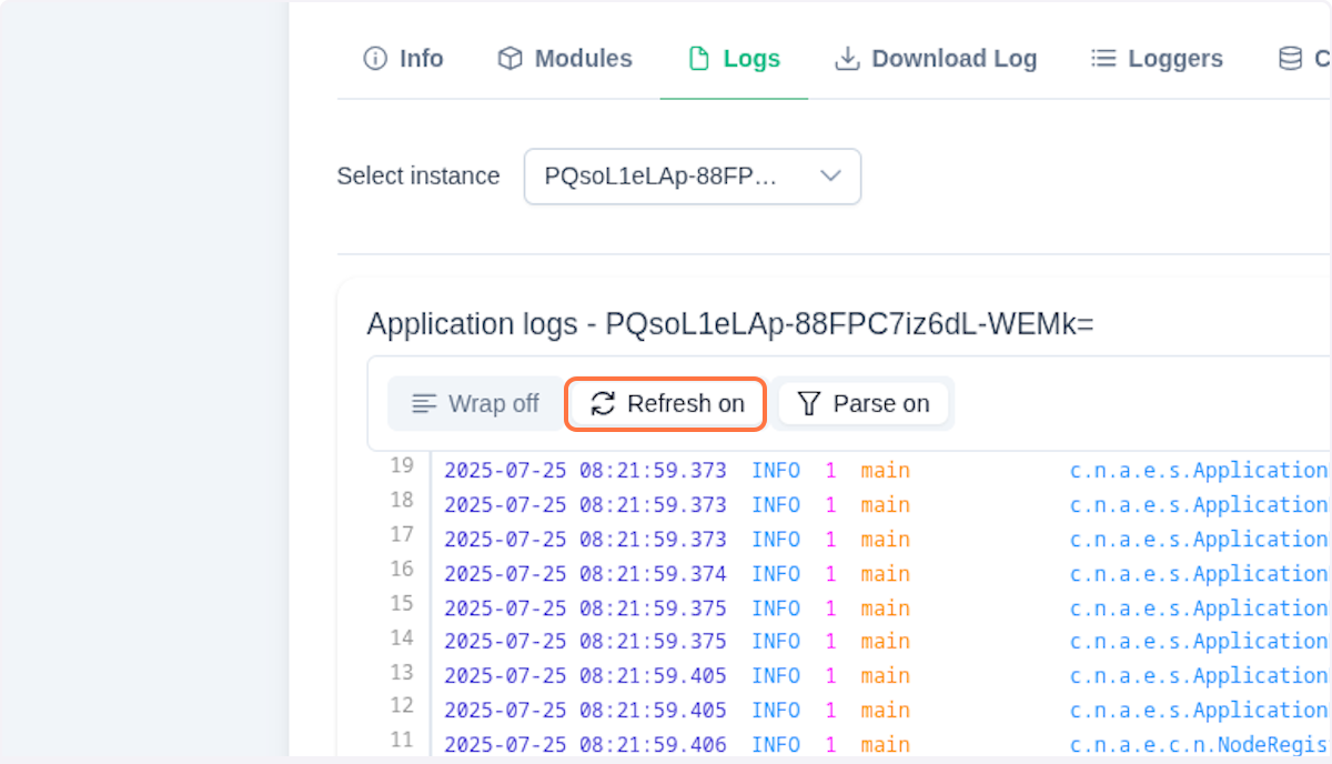 Node logs refresh
