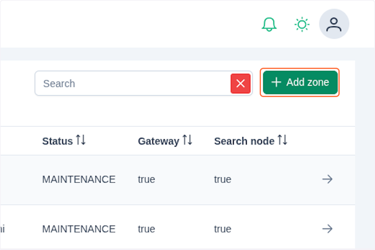 Create zone button