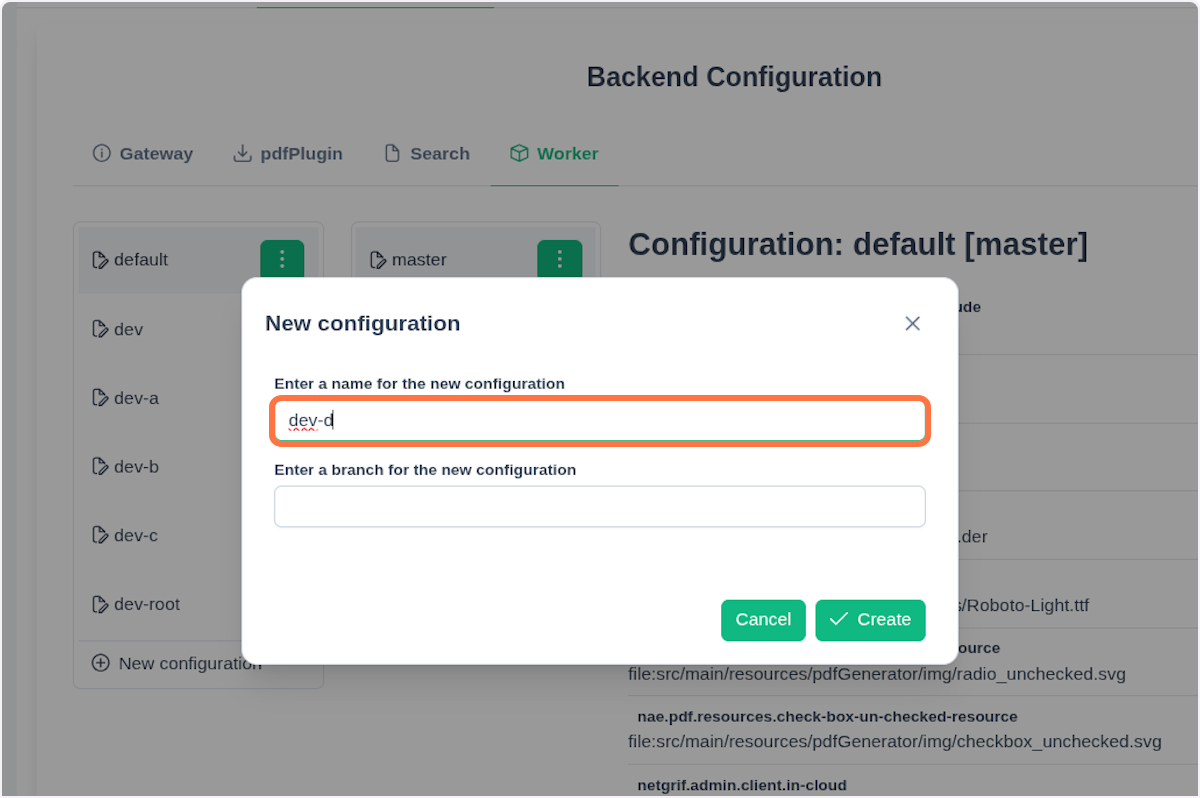 Backend dialog