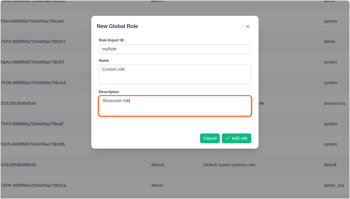 Add role dialog
