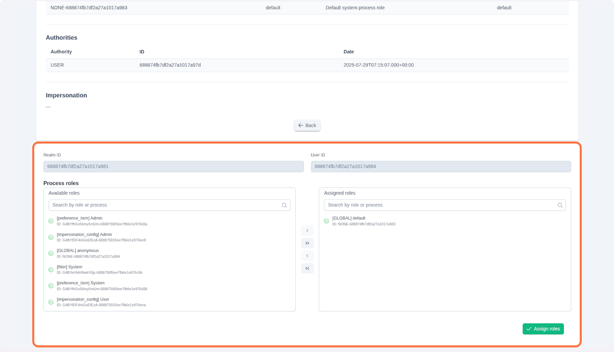 Users process roles